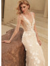 Sexy V Neck Beaded Lace Tulle Elegant Wedding Dress